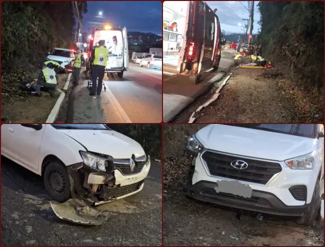 Dois motociclistas ficam feridos em acidente com quatro veículos em Brusque