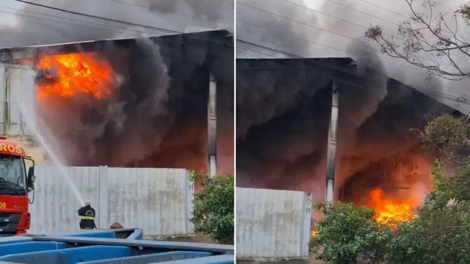 Galpão pega fogo próximo ao aeroporto de Navegantes