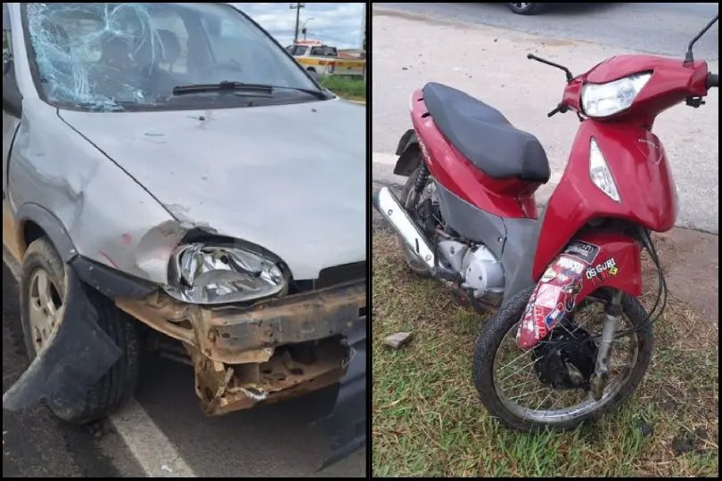 Motociclista fica gravemente ferido após colisão com carro
