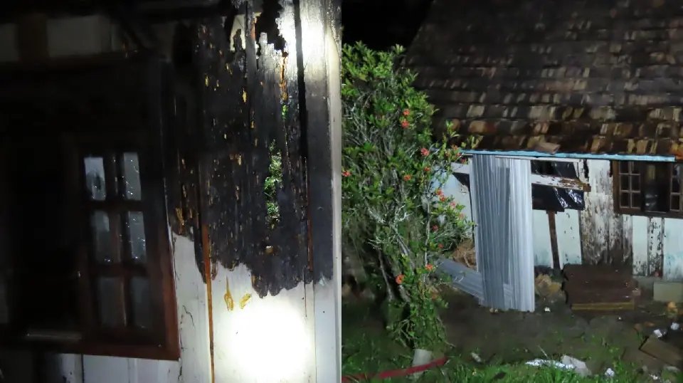 incêndio atinge casa de madeira e deixa homem ferido