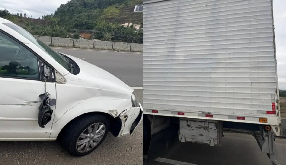 Colisão entre carro e caminhão é registrada na Antônio Heil