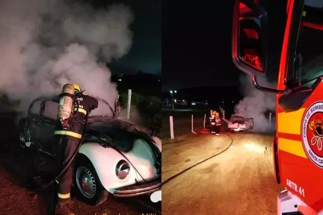 Homem fica ferido após tentar apagar incêndio de Fusca, em Gaspar