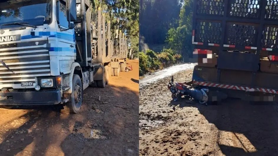 Adolescente tem fratura exposta após colidir com caminhão 