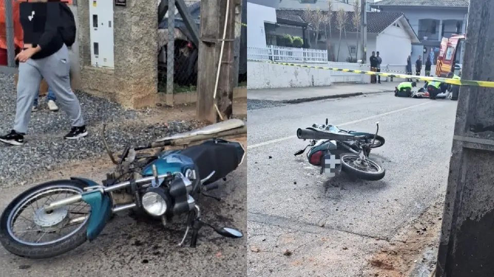 Motociclista fica ferido após colisão com poste em Brusque