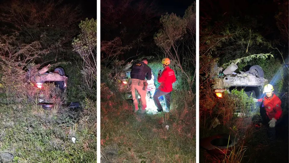 Motorista perde controle da direção e capota carro na BR-470