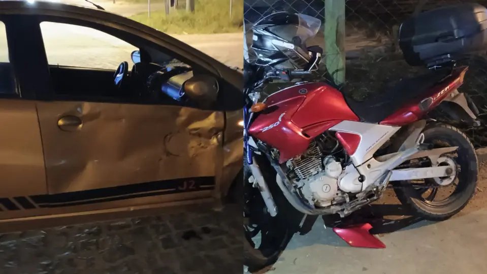 Impacto da colisão entre carro e moto faz capacete rachar