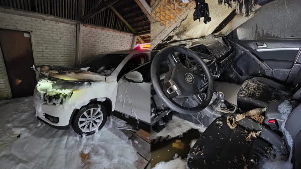 Cheiro de queimado revela carro pegando fogo na garagem