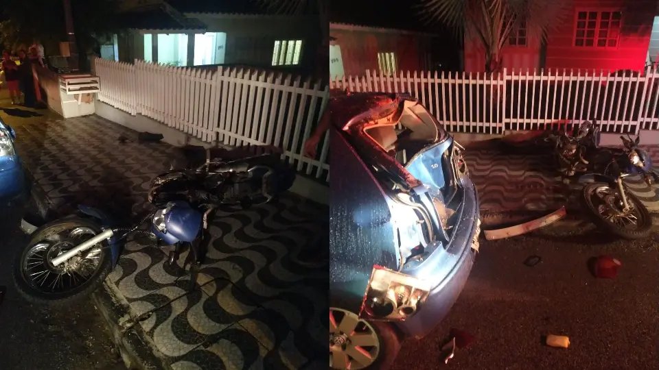 Motociclista bate na traseira do carro e é levado ao hospital