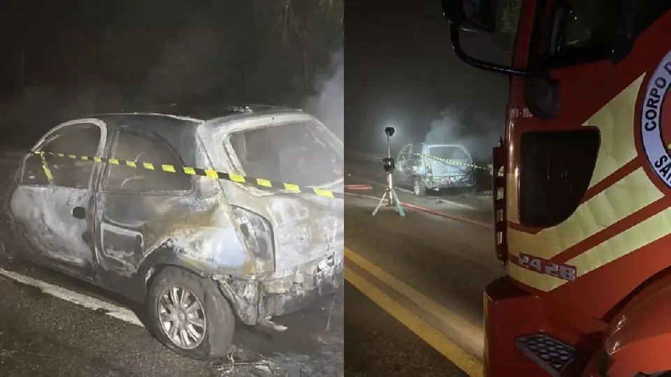 Corpo carbonizado é encontrado dentro de carro em SC