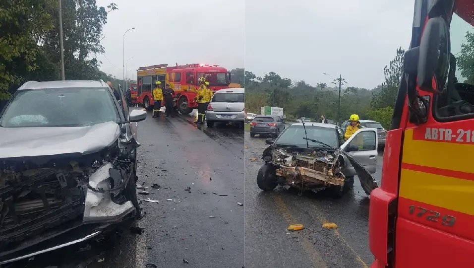 Colisão entre dois carros deixa quatro pessoas feridas