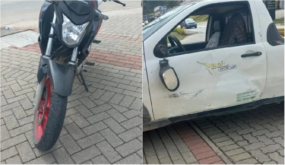Motocicleta bate na lateral de carro durante conversão no Maluche