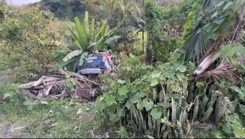 Bombeiros socorrem motorista que caiu com carro na ribanceira, em Gaspar