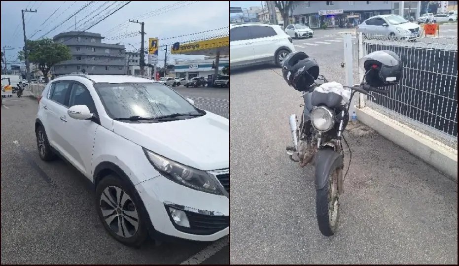 Colisão entre moto e carro deixa mulher ferida em Brusque