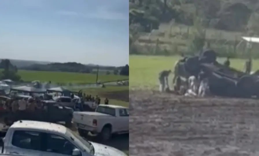 Cinco jovens ficam feridos após caminhonete capotar em evento
