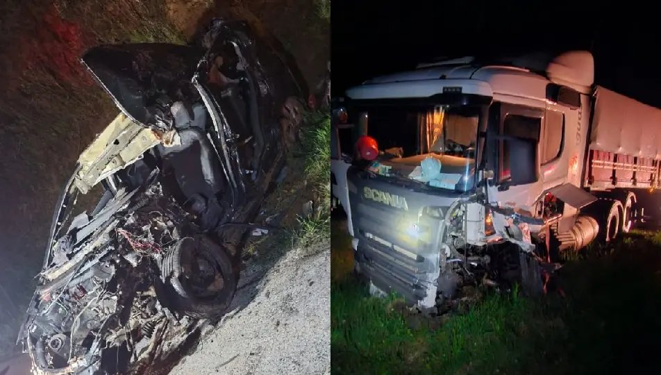 Grave acidente entre caminhão e carro mata dois homens