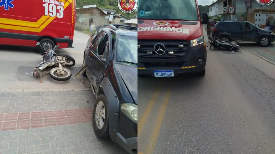 Motociclista sofre grave ferimento no acidente envolvendo carro