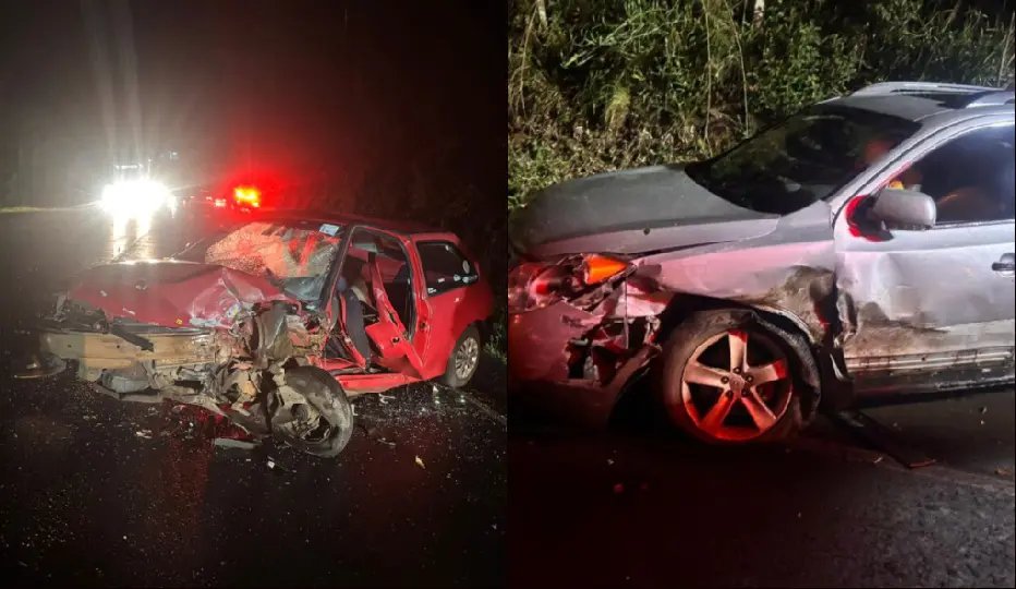 Gestante é socorrida com ferimentos após colisão frontal entre carros