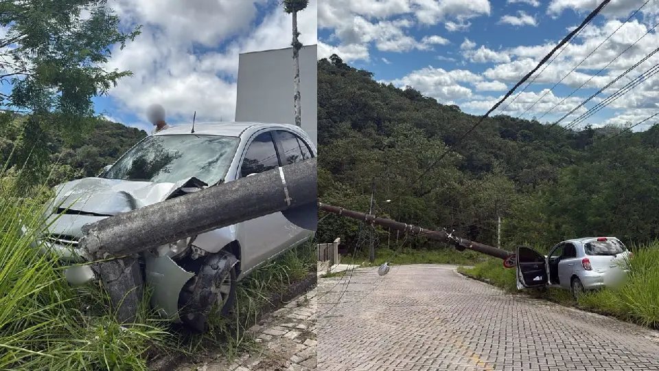 Mulher se fere levemente ao bater carro em poste no bairro São Pedro