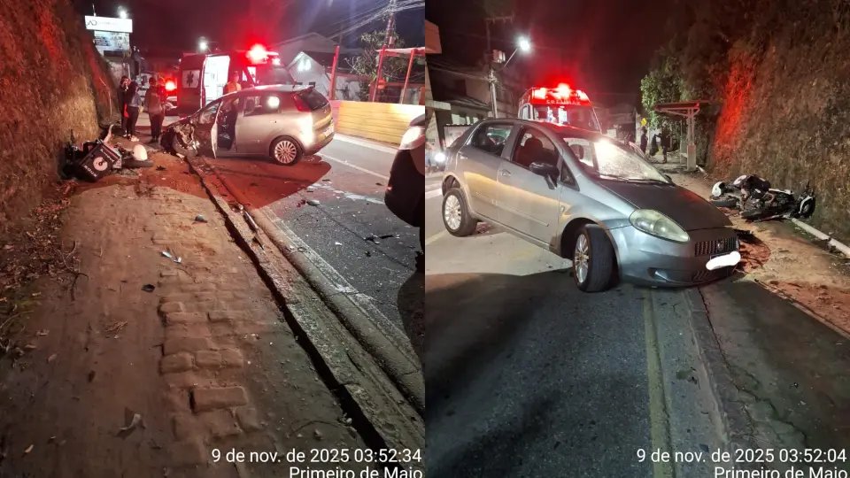 Motociclista fica gravemente ferido no acidente com carro na Primeiro de Maio