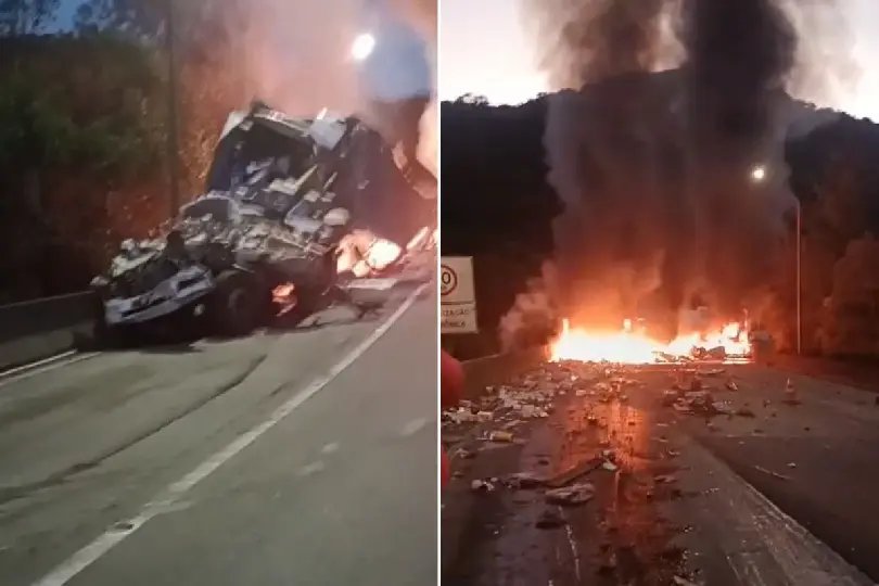 (VÍDEO) Carreta perde o freio, tomba e deixa pessoas feridas na BR-376