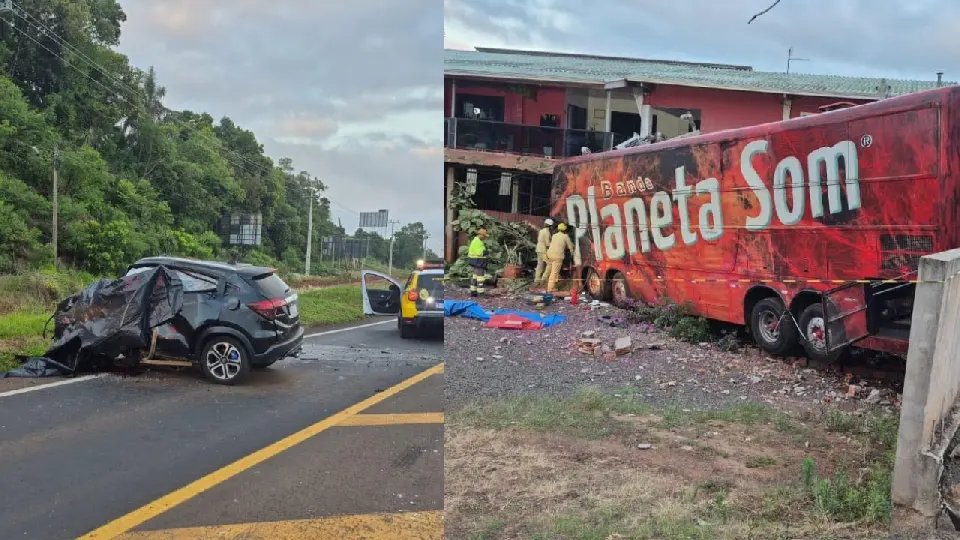 Ônibus de banda catarinense se envolve em colisão fatal no Paraná