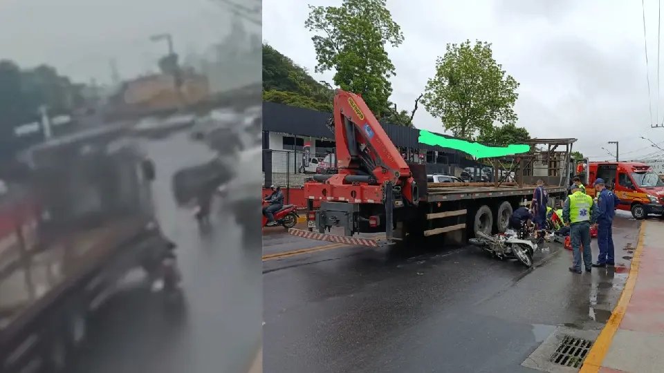 (VÍDEO) Motociclista morre ao cair e ser atingido por caminhão