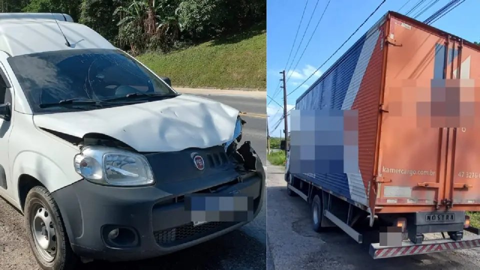 Fiorino bate na traseira de caminhão na Ivo Silveira