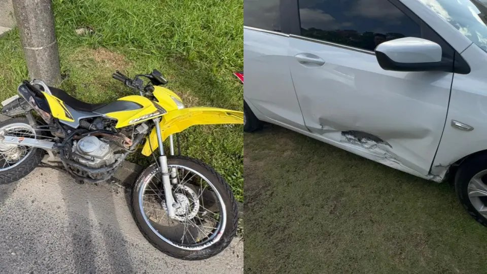 (VÍDEO) Motociclista fica ferido na colisão com carro 