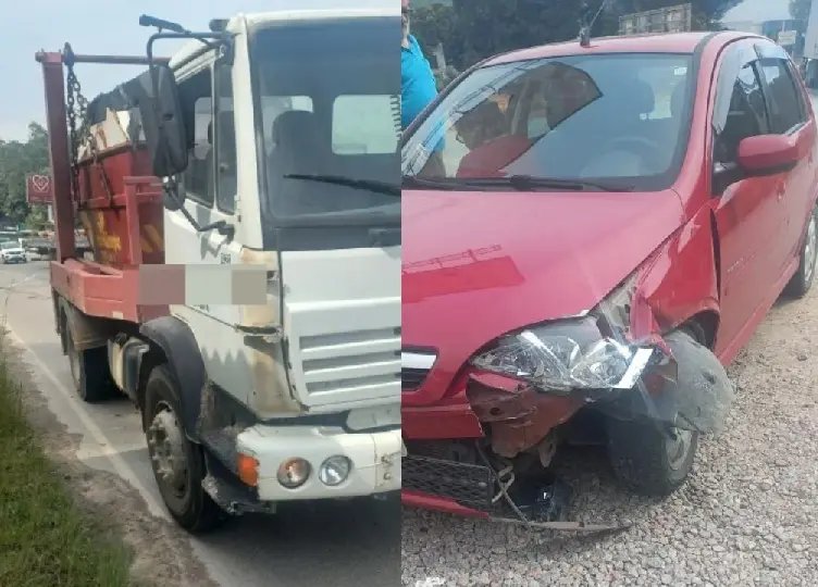 Acidente entre carro e caminhão é registrado em Brusque
