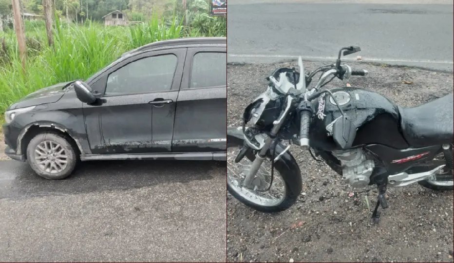Carro e moto colidem na rodovia Ivo Silveira