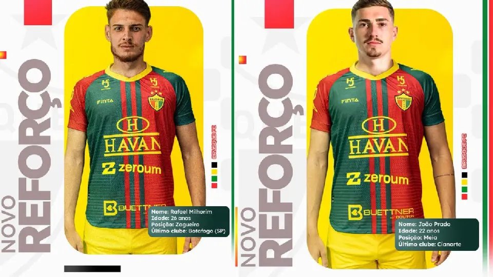 Brusque FC anuncia a contratação do meia João Prado e do zagueiro Rafael Milhorim para a temporada