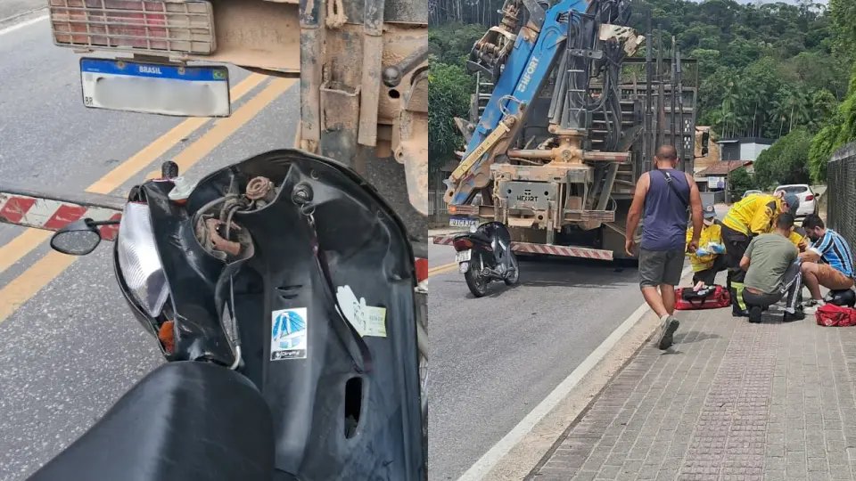 (VÍDEO) Motociclista fica ferido após bater na traseira de caminhão no bairro Zantão