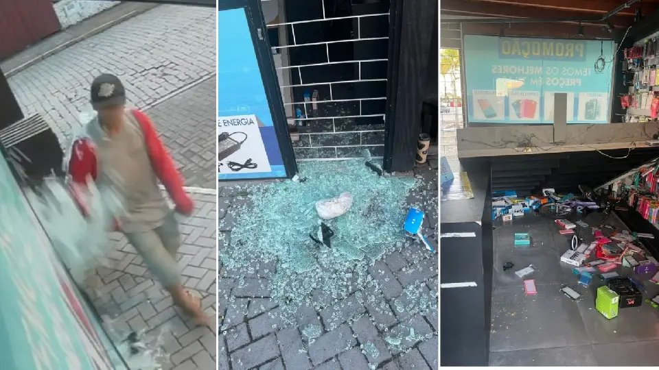 Suspeito quebra porta de vidro, invade loja e leva eletrônicos