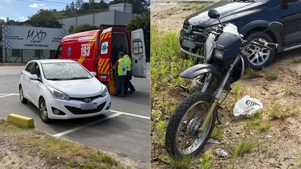 (VÍDEO) Acidente entre carro e moto deixa jovem ferido