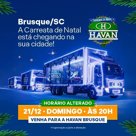Carreata de Natal da Havan tem alteração de horário e chega à loja às 20h em Brusque