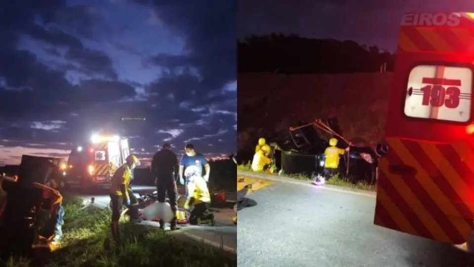 Fiesta sai de pista e tomba na BR-470