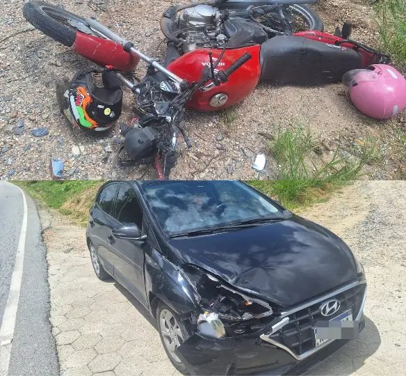 Acidente entre carro e moto deixa mulher em estado grave