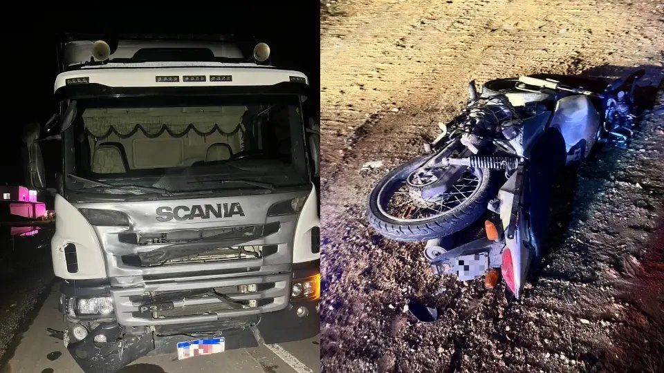Acidente entre moto e caminhão mata homem de 49 anos