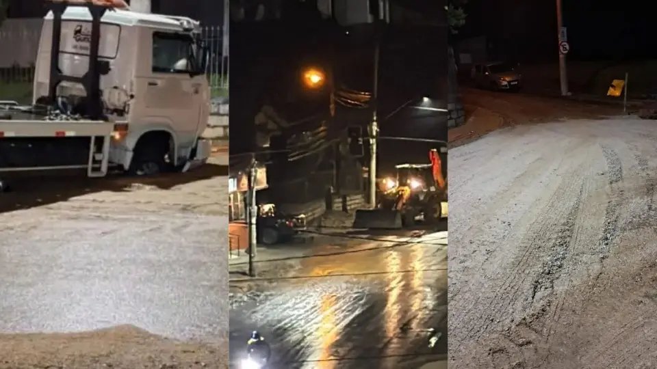 Equipes do Obras consertam buraco na Rua Pedro Noldin