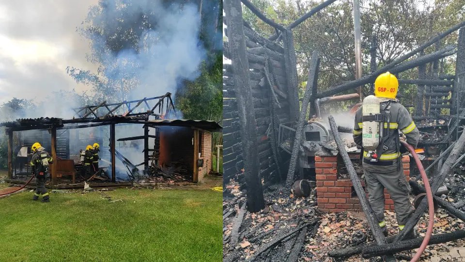 Incêndio atinge estrutura de madeira e causa destruição em Gaspar