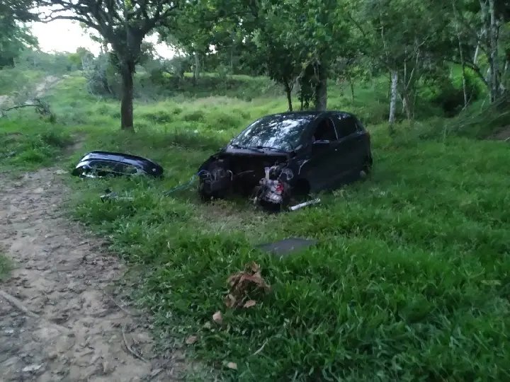Carro furtado é encontrado parcialmente desmontado na mata