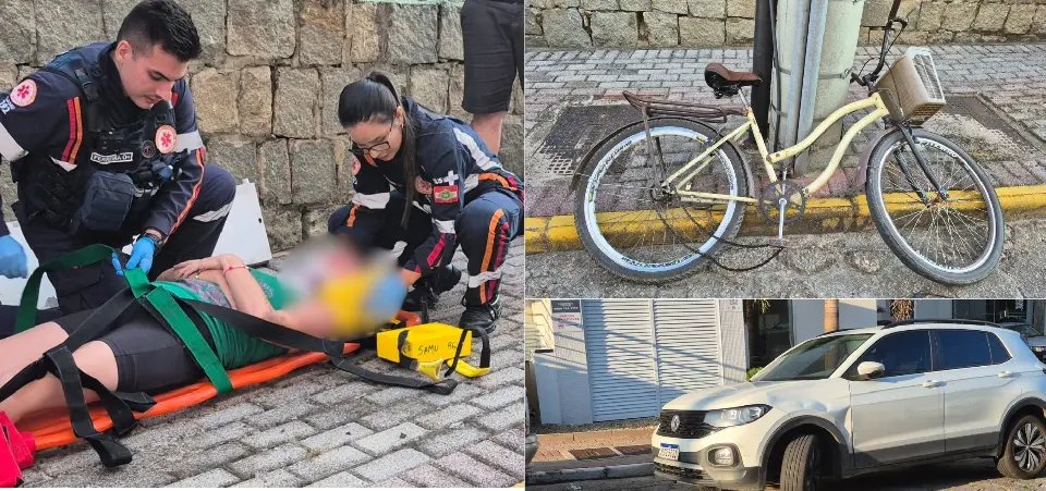 Batida entre carro e bicicleta deixa feridos em Brusque