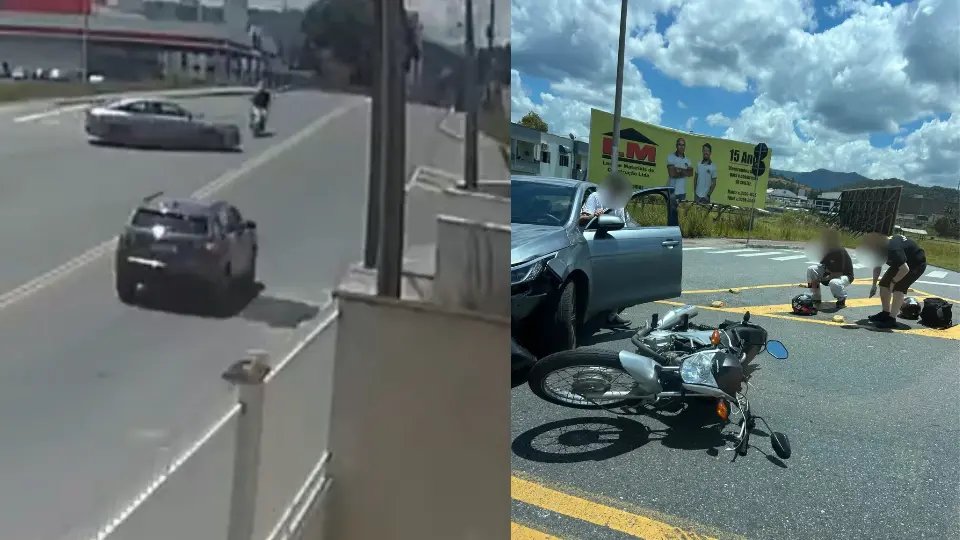 (VÍDEO) Câmera flagra momento de colisão entre carro e moto na Ponte do Trabalhador