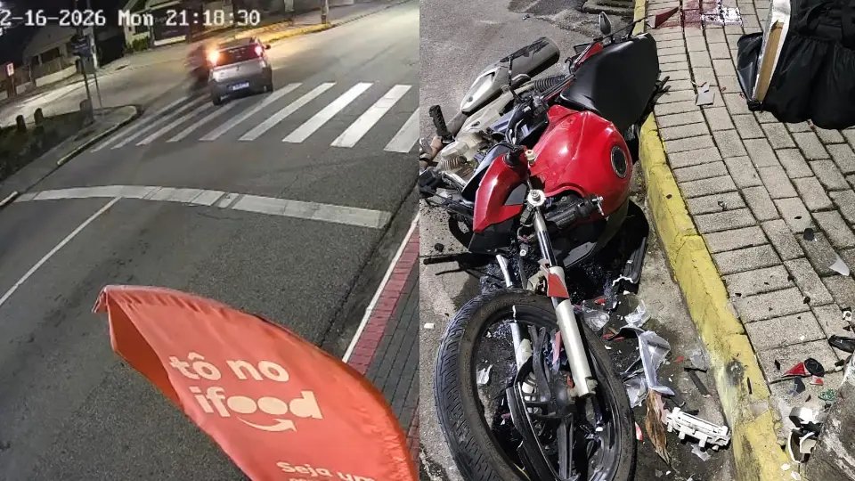 (VÍDEO) Colisão violenta em Brusque deixa motociclista gravemente ferido