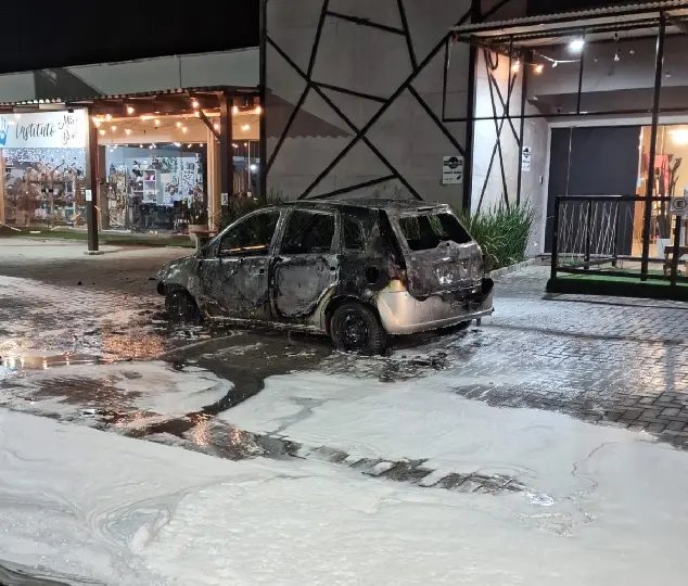 Carro pega fogo na Antônio Heil durante a madrugada