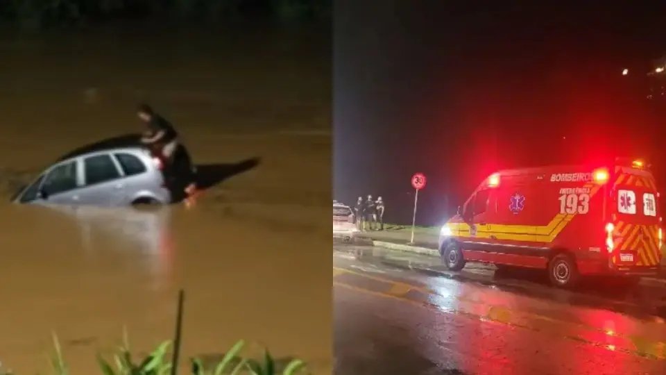 Motorista escapou pelo porta-malas antes do carro afundar, dizem bombeiros